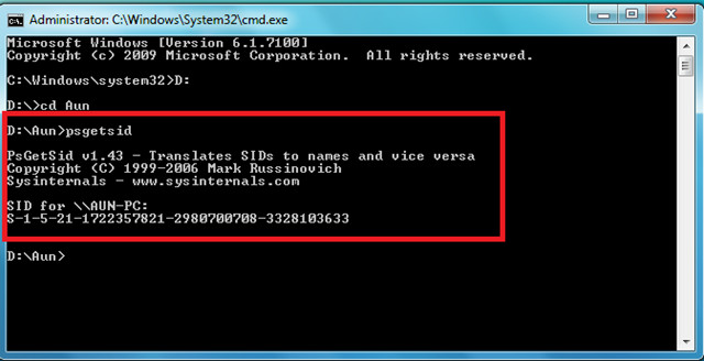 使用 PsGetSid 查詢並比對 Windows 電腦 SID