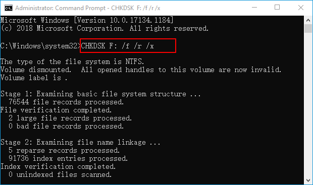 run chkdsk command