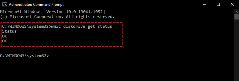 wmic diskdrive get status
