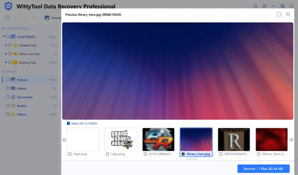 preview and save the lost file