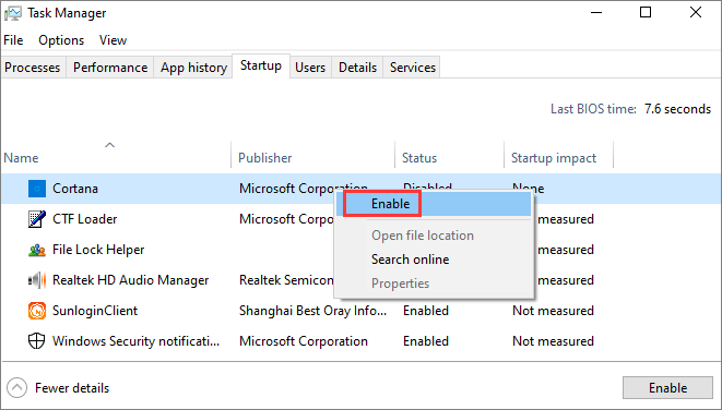 enable program in task manager