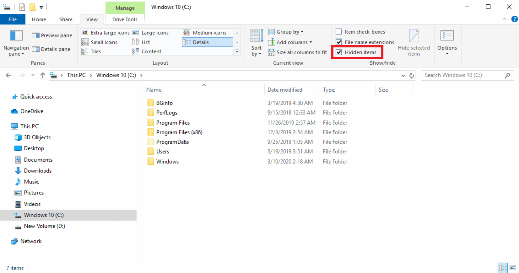 shows hidden files
