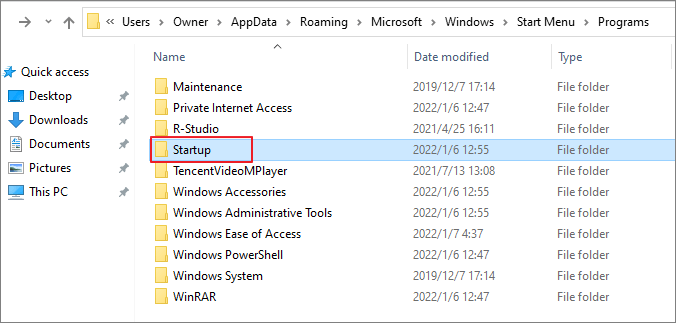 Startup Folder Location