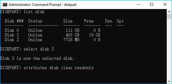 remove write protection via diskpart