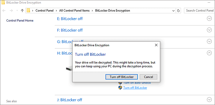 tun off bitlocker step 2