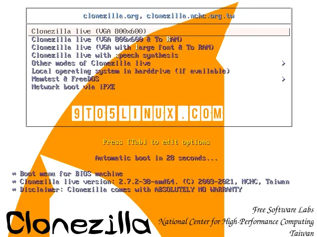 Choose Clonezilla live