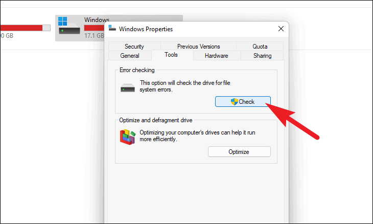 check disk error in windows