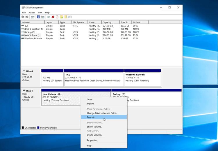 format disk windows disk management