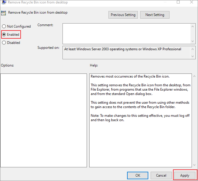 Hide Recycle Bin from Desktop with Local Group Policy Editor 3