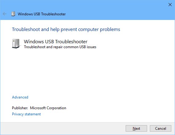 windows usb troubleshooter