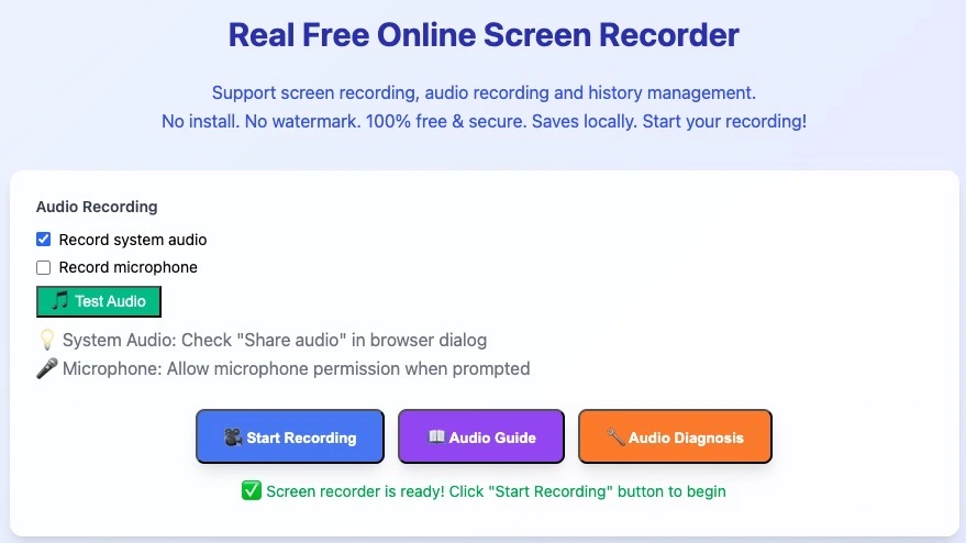screen recorder online interface