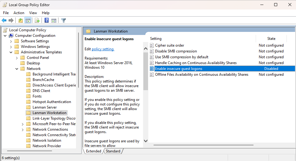 insecure guest logons