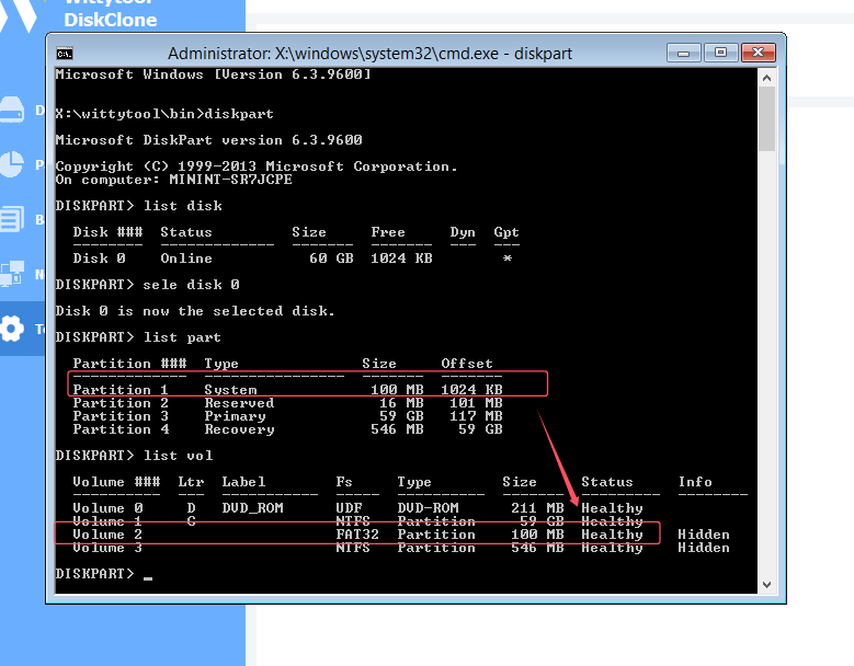 Confirm the presence of Windows file partitions