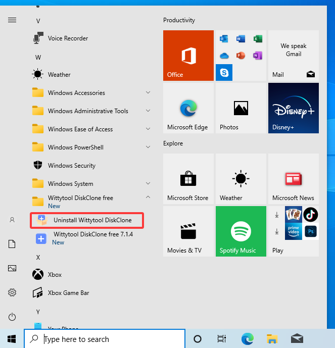 uninstall wittytool disk clone step 1